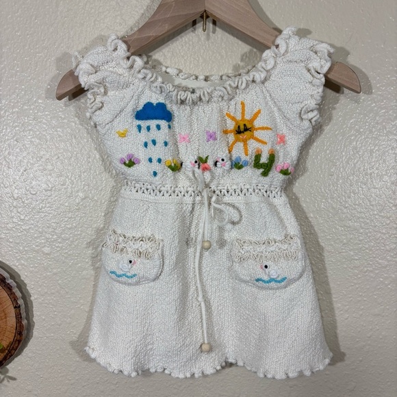 Other - Peruvian Cotton Terry Cloth Baby Dress With Hand Embroidery Size 6-12M
